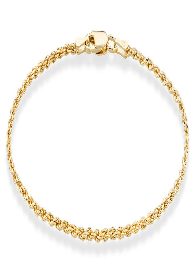 Miabella Italian 18K Gold Plated 925 Sterling Silver Italian 2mm, 3mm Braided Rope Chain Bracelet for Men Women, Made in Italy (2mm - Length 7.5 Inches) - Image 1